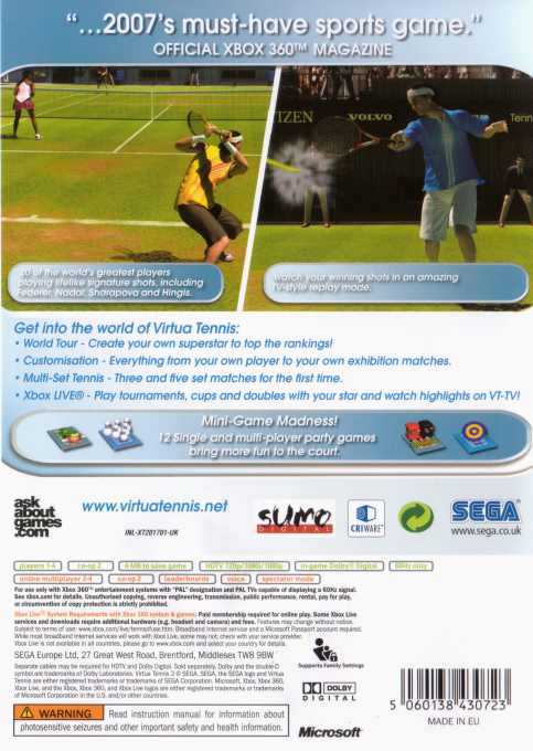 Virtua Tennis 3 — box-2D-back (EU)