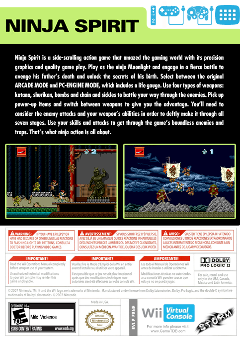 Ninja Spirit — box-2D-back (US)