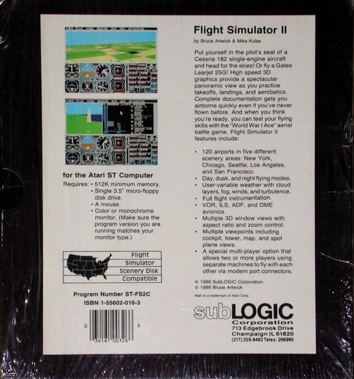 Flight Simulator 2 — box-2D-back (US)