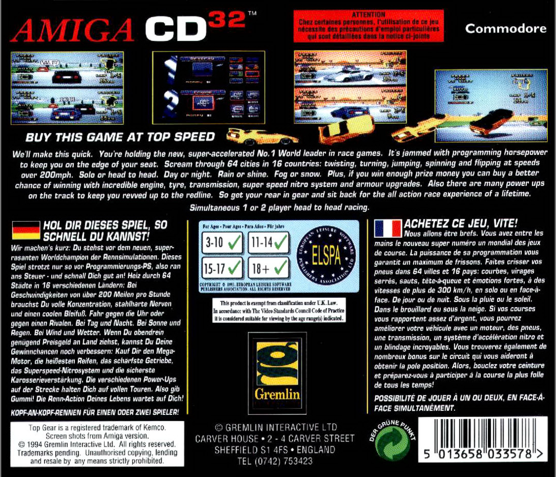 Top Gear 2 — box-2D-back (WOR)