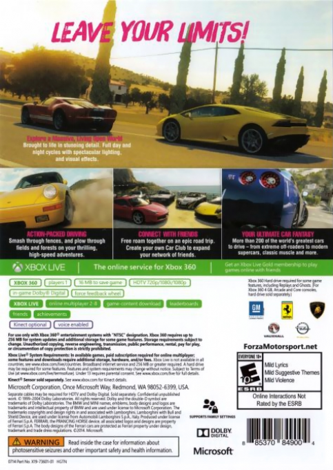 Forza Horizon 2 — box-2D-back (US)