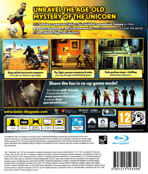 Adventures of Tintin, The - The Game — box-2D-back (EU)