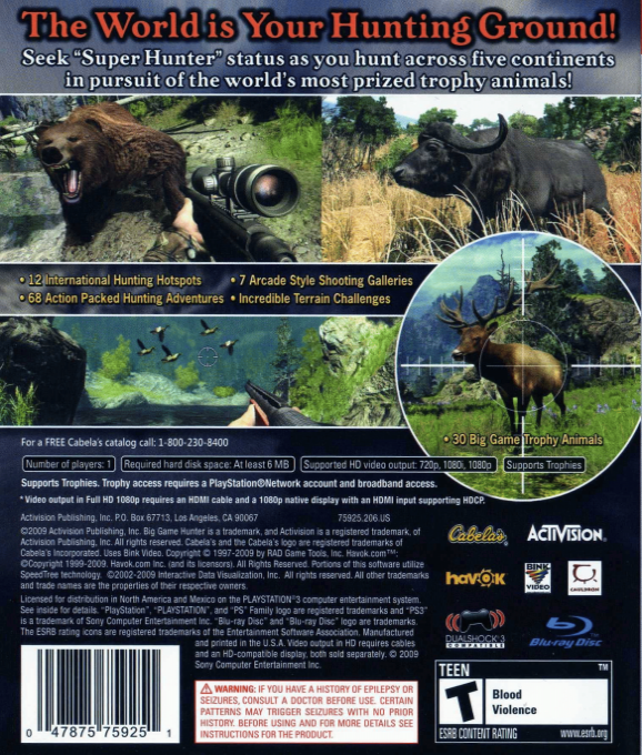 Cabela's Big Game Hunter 2010 — box-2D-back (US)