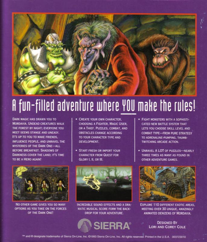 Quest For Glory IV: Shadows of Darkness — box-2D-back (WOR)