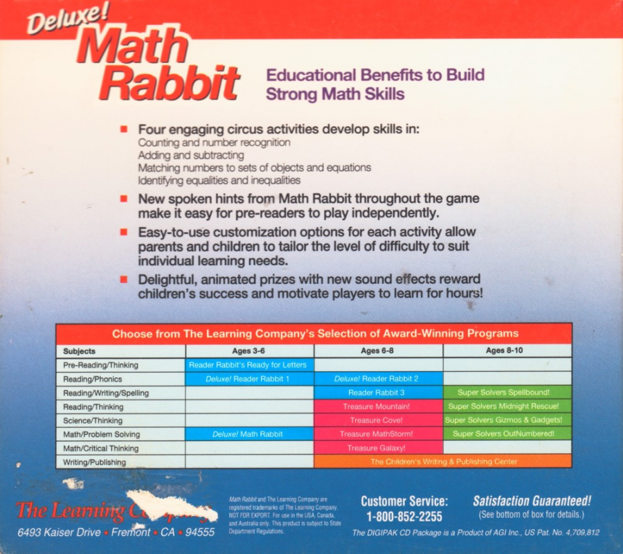 Math Rabbit Deluxe — box-2D-back (CUS)
