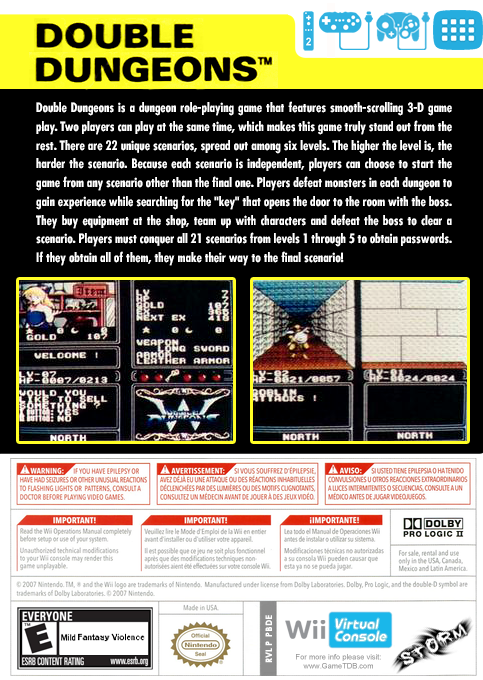Double Dungeons — box-2D-back (US)