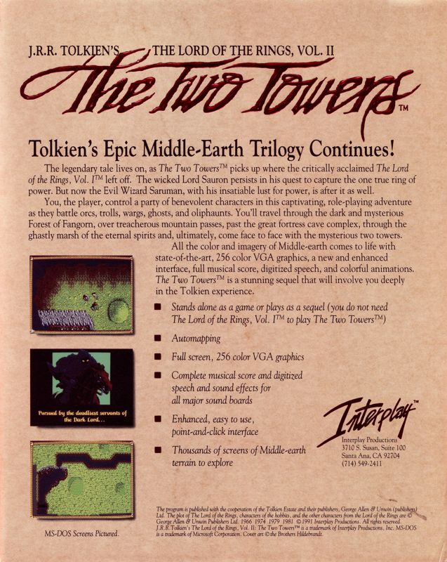 J.R.R. Tolkien's The Lord of the Rings Vol 2 — box-2D-back (US)