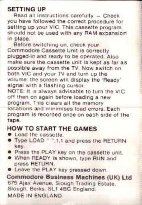Free Vic 20 Programs box art
