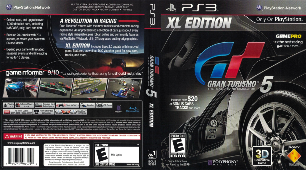Gran Turismo 5 - XL Edition — box-texture (US)