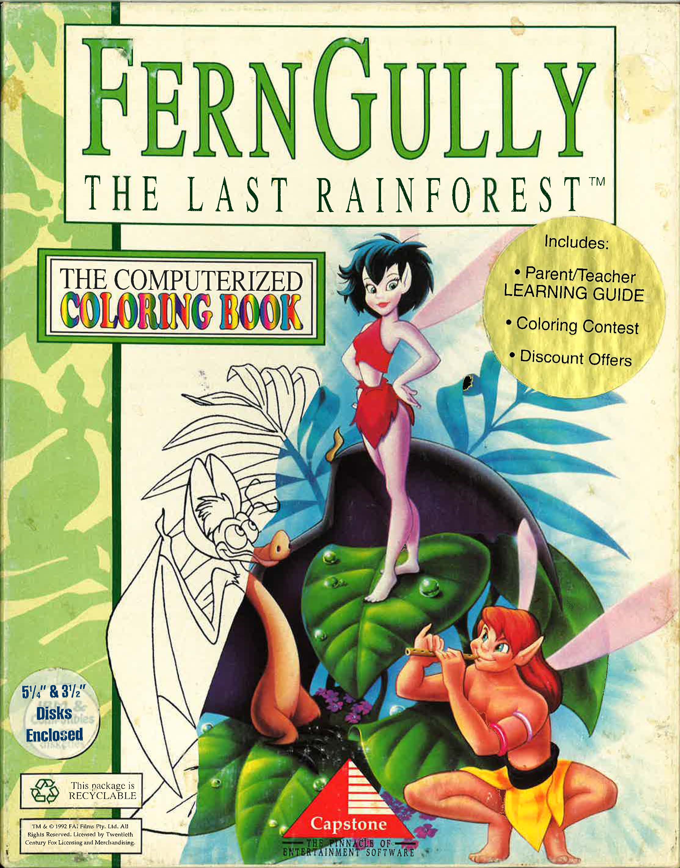 Fern Gully: The Last Rainforest Computerized Coloring Book box art