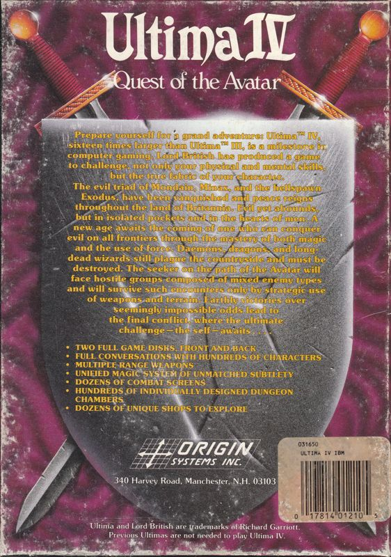 Ultima 4 - Quest Of The Avatar — box-2D-back (US)