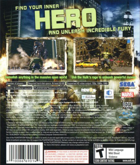 Incredible Hulk, The — box-2D-back (US)