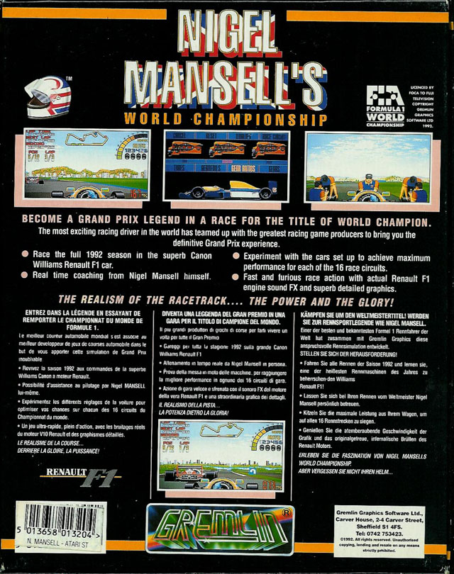 Nigel Mansell's World Championship — box-2D-back (EU)