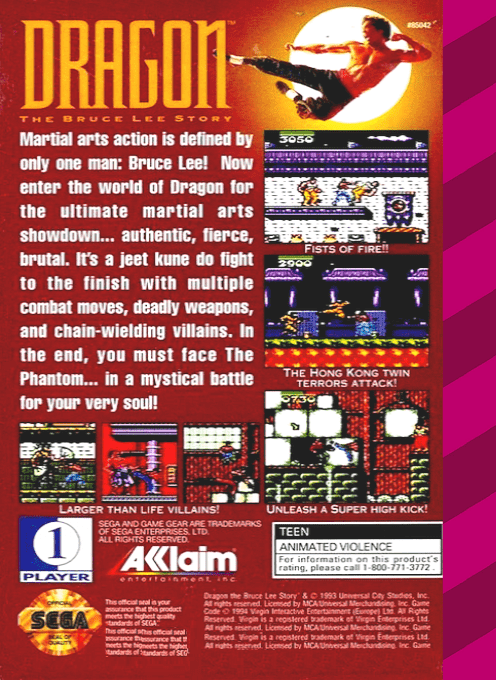 Dragon - The Bruce Lee Story — box-2D-back (US)