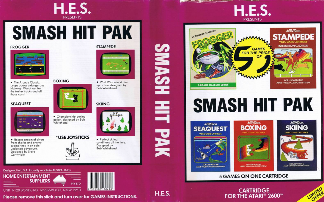 Smash Hit Pak - Frogger / Stampede / Seaquest / Boxing / Skiing — box-texture (AU)