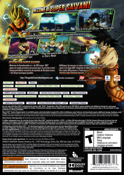 Dragon Ball Z for Kinect — box-2D-back (US)