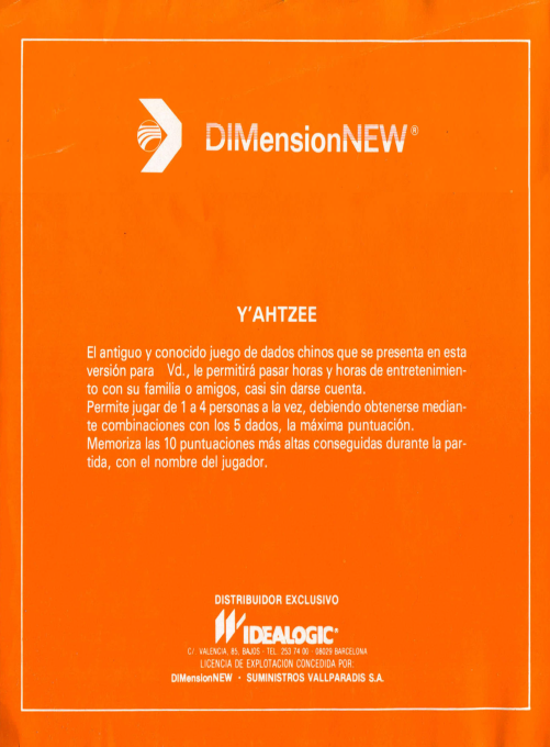 Y'ahtzee — box-2D-back (SP)