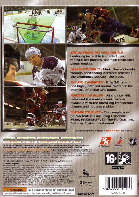 NHL 2K6 — box-2D-back (UK)