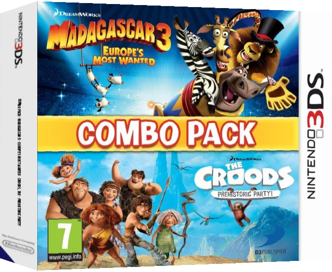 Combo Pack - Madagascar 3 - Europe's Most Wanted + Croods, The - Prehistoric Party! — box-3D (EU)