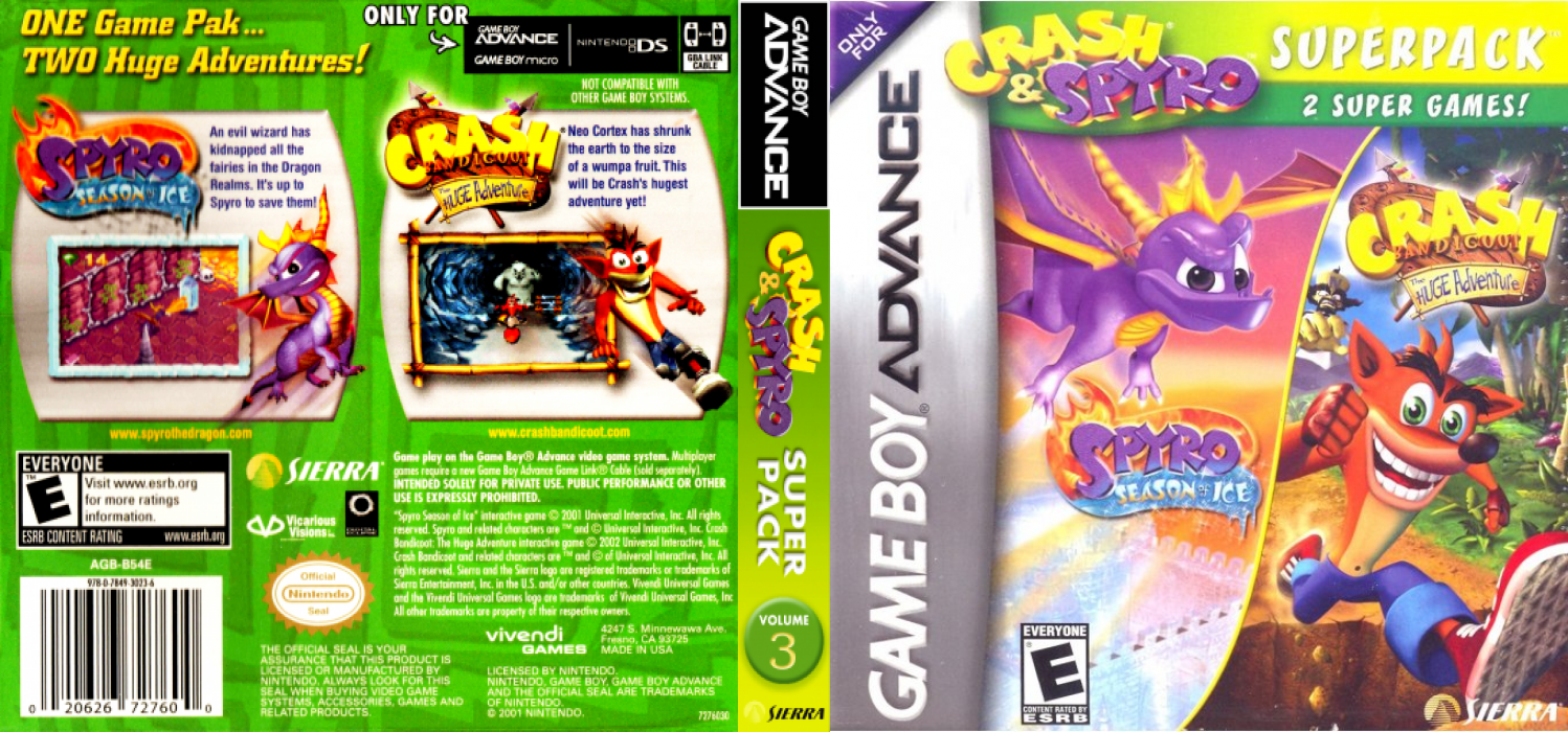 Crash And Spyro Superpack - Spyro - Season Of Ice + Crash Bandicoot - The Huge Adventure — box-texture (US)