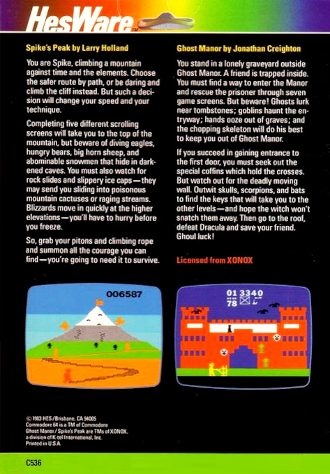 Spike's Peak + Ghost Manor — box-2D-back (US)