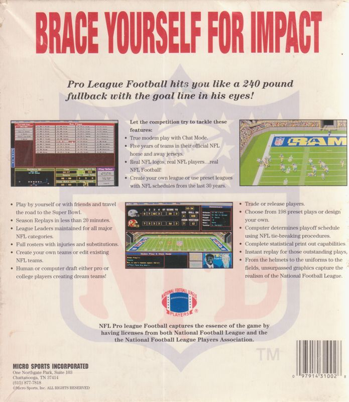 NFL Pro League Football — box-2D-back (US)