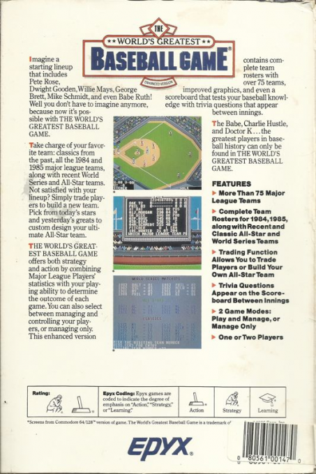 World's Greatest Baseball Game, The — box-2D-back (US)
