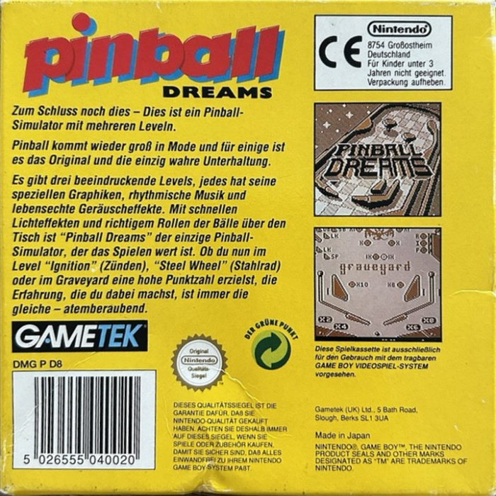 Pinball Dreams — box-2D-back (DE)