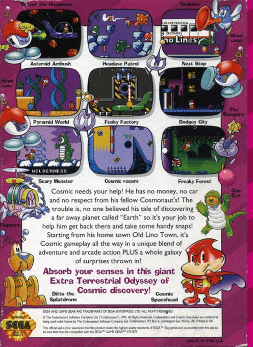 Cosmic Spacehead — box-2D-back (US)