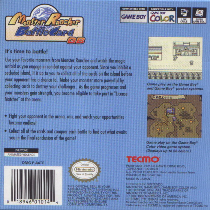 Monster Farm Battle Card GB — box-2D-back (US)