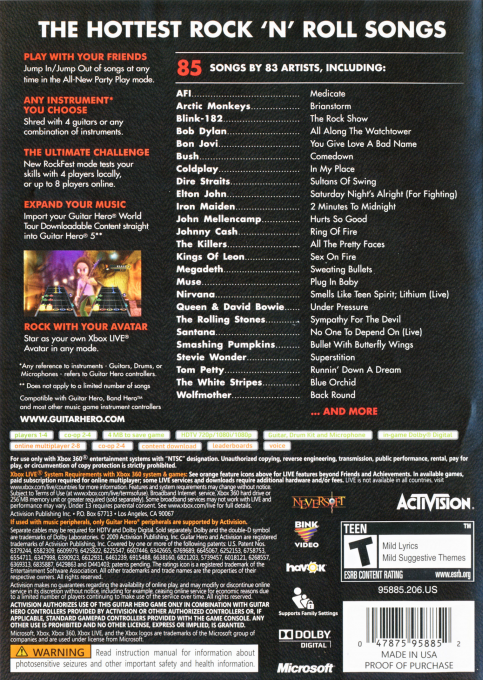 Guitar Hero 5 — box-2D-back (US)