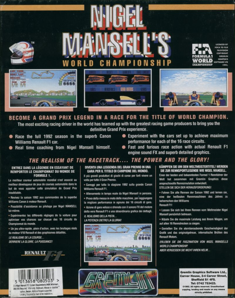Nigel Mansell's World Championship — box-2D-back (EU)