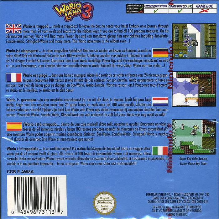 Wario Land 3 — box-2D-back (EU)