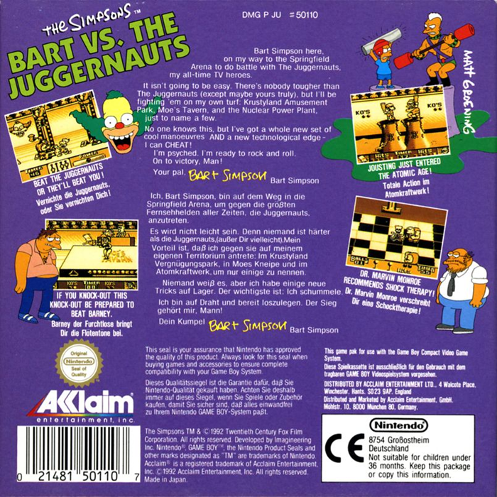The Simpsons : Bart vs. the Juggernauts — box-2D-back (EU)