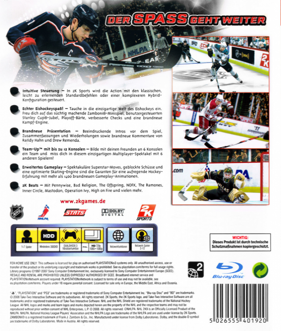 NHL 2K9 — box-2D-back (DE)