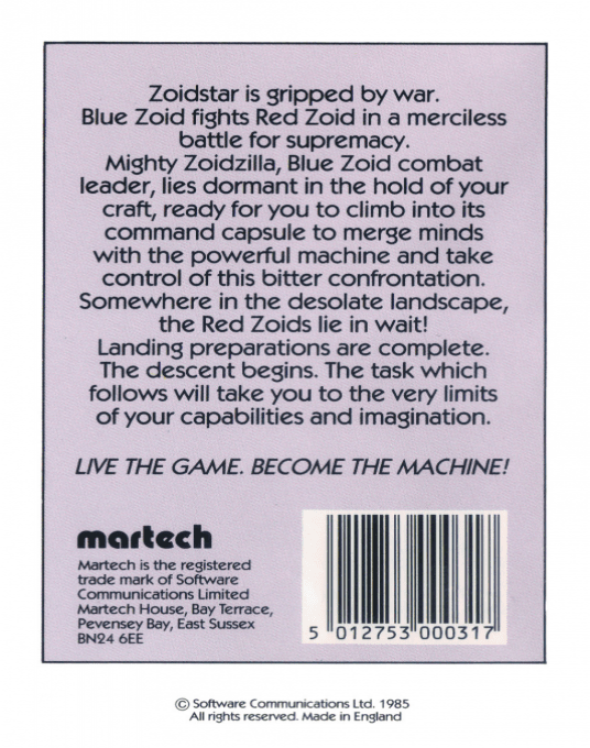 Zoids - The Battle Begins (Martech) — box-2D-back (EU)