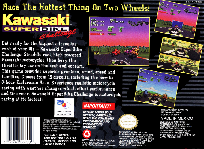 Kawasaki Superbike Challenge — box-2D-back (US)