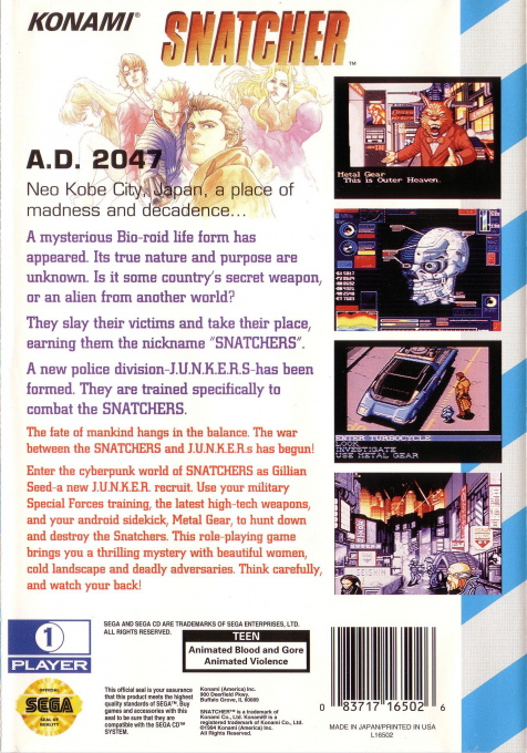 Snatcher — box-2D-back (US)