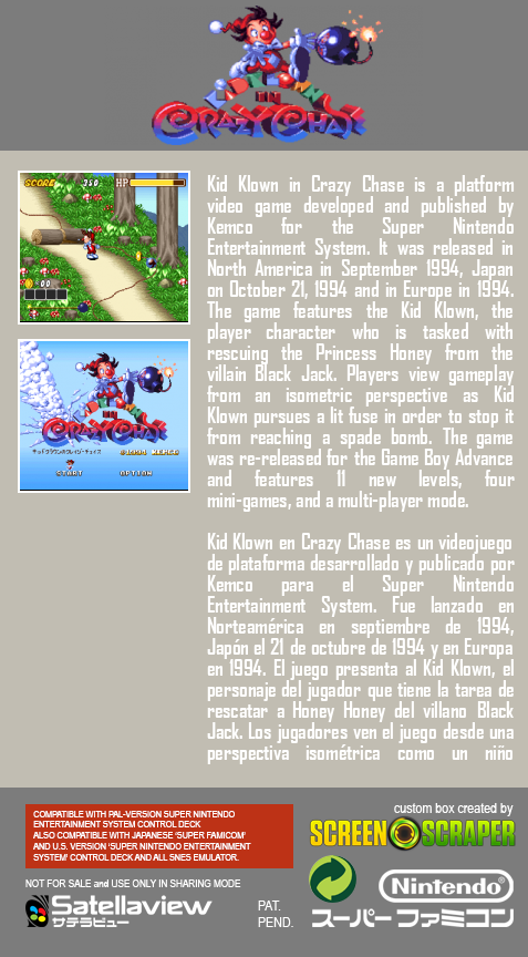 Kid Klown no Crazy Chase — box-2D-back (SS)