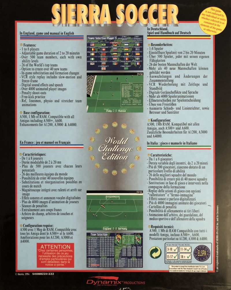 Sierra Soccer - World Challenge Edition — box-2D-back (WOR)