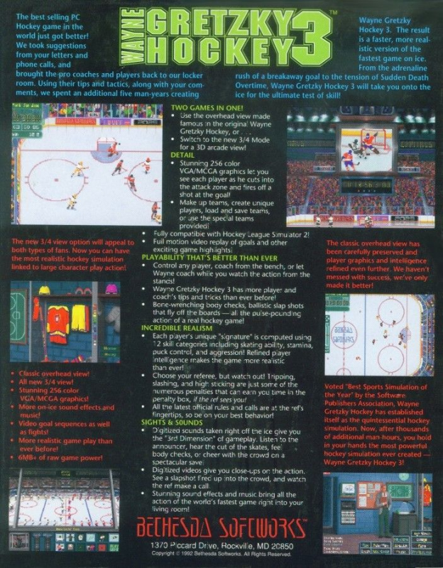 Wayne Gretzky Hockey 3 — box-2D-back (US)