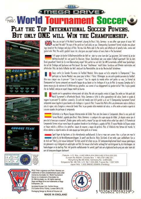 Pele's World Tournament Soccer — box-2D-back (EU)