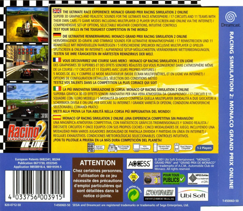 Racing Simulation 2 - Monaco Grand Prix On-Line — box-2D-back (EU)