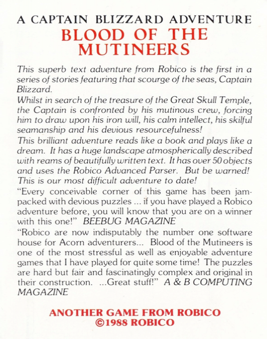 Blood Of The Mutineers - A Captain Blizzard Adventure — box-2D-back (EU)