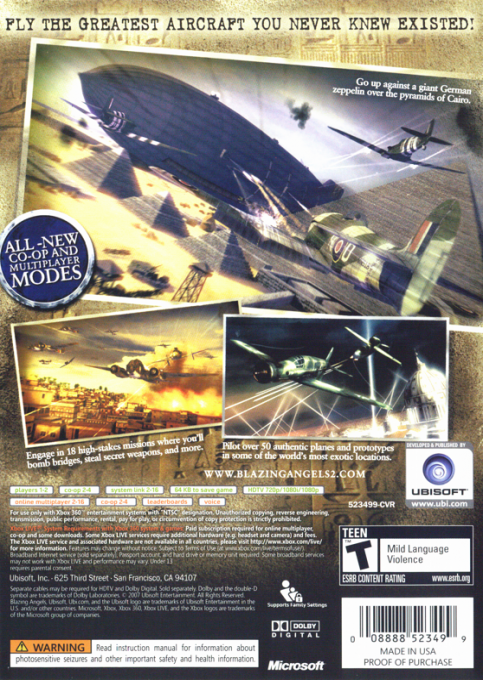 Blazing Angels 2 - Secret Missions of WWII — box-2D-back (US)