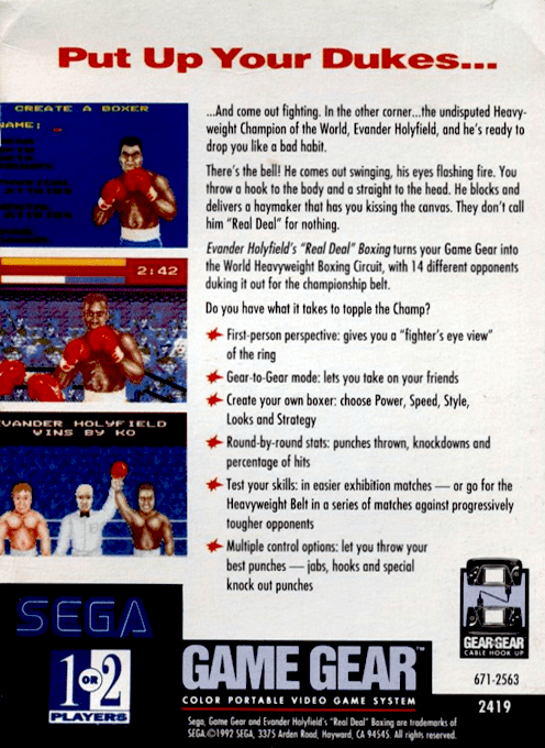 Evander Holyfield's Real Deal Boxing — box-2D-back (US)