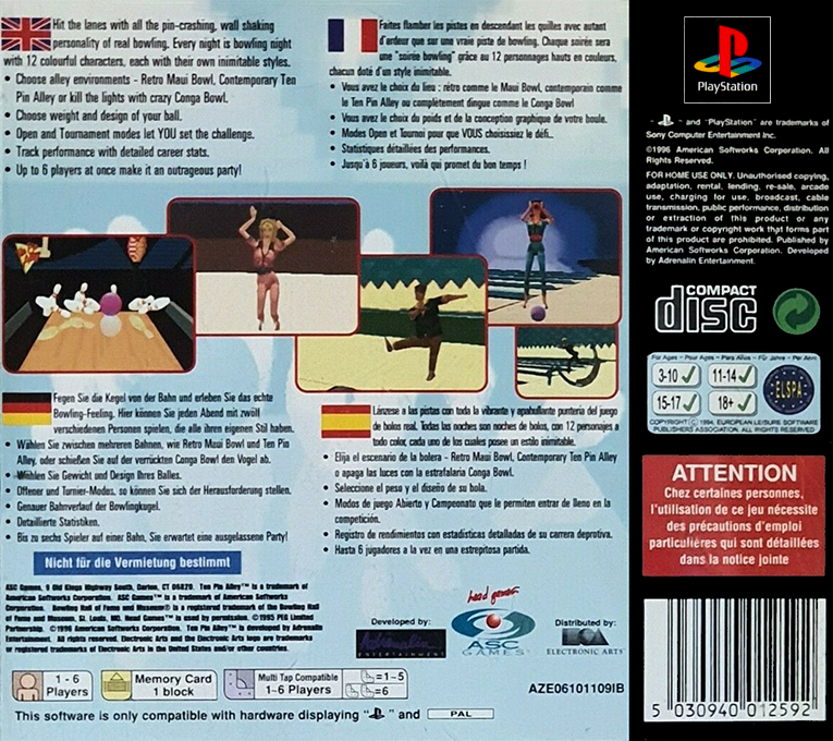 Virtual Bowling - Ten Pin Alley no Kiseki — box-2D-back (EU)