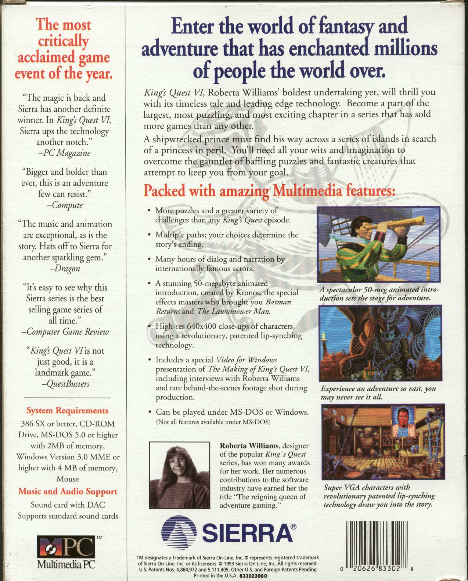King's Quest VI: Heir Today, Gone Tomorrow — box-2D-back (US)