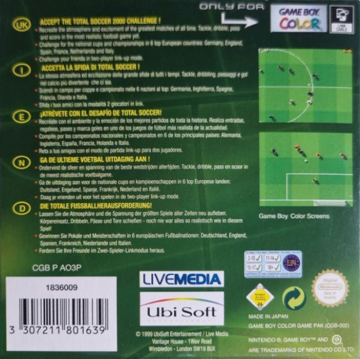 David O'Leary's Total Soccer 2000 — box-2D-back (EU)