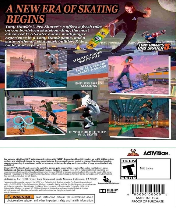 Tony Hawk's Pro Skater 5 — box-2D-back (US)